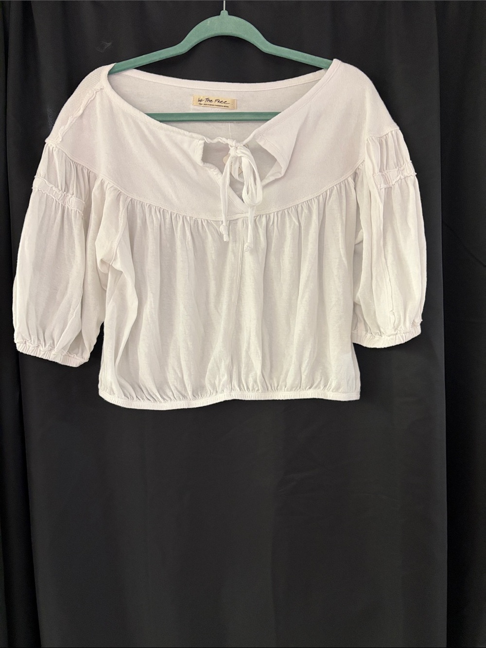Free People White Tie-Neck Peasant Blouse